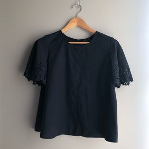 J. Crew Short Sleeve Navy Eyelet Blouse